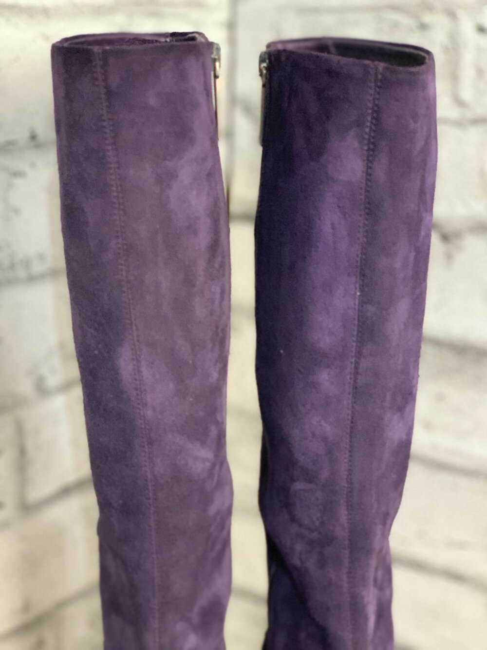 Donald Pliner Boot 8 Purple Suede Leather Pointy Toe Side Zip Stiletto Knee High - Picture 6 of 11